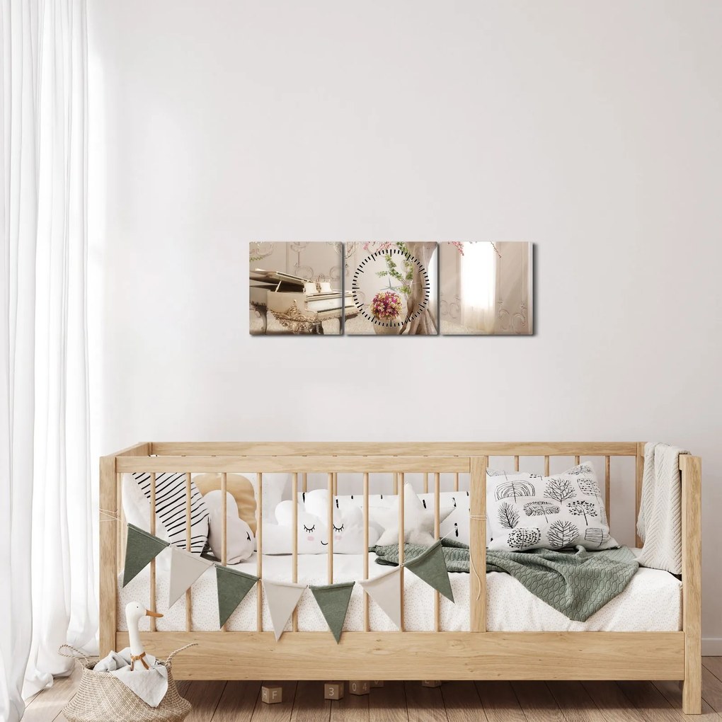 Kép - Álmodozó belső tér zongorával (órával) (90x30 cm)