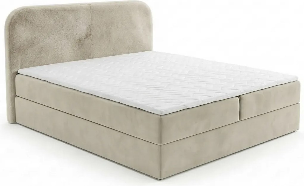 Kárpitozott boxspring ágy FORENA 140x200 cm krémszínű Matrac: Bonell rugós matrac