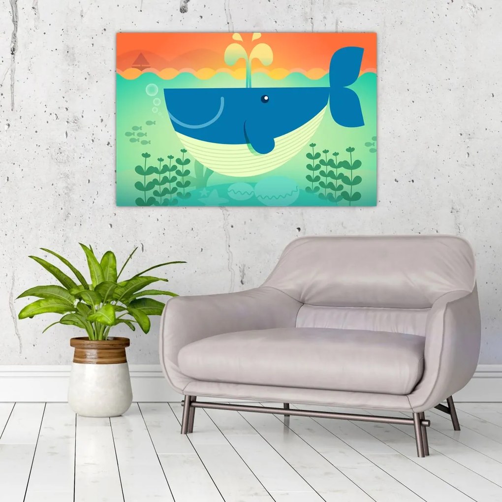 Kép - Vidám bálna a tengerben (90x60 cm)