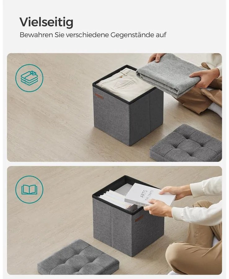 Tárolós ülőke, kis összecsukható pad, 30 × 30 cm-es lábtartó sötétszürke színben