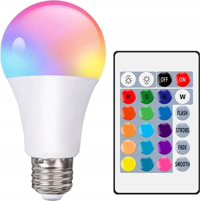 Led Izzó Rgb Gömb Színváltós E27 Menetes Lámpa Távirányító 7W
