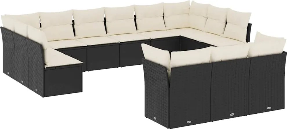 vidaXL 13 részes fekete polyrattan kerti ülőgarnitúra párnákkal