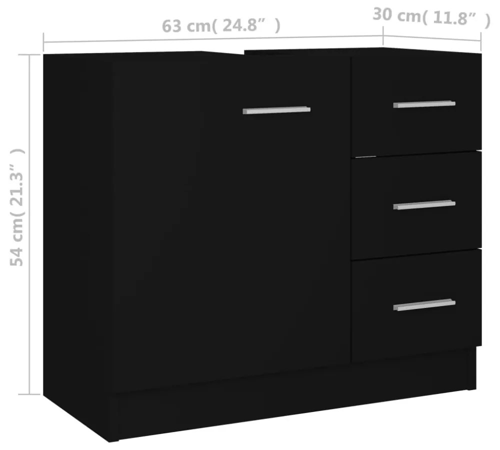 fekete szerelt fa mosdószekrény 63 x 30 x 54 cm