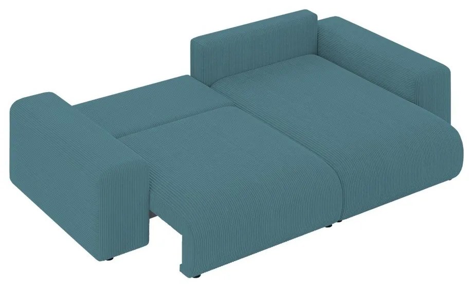 Türkiz kordbársony kinyitható tárolóhelyes sarokkanapé Luma – Ropez