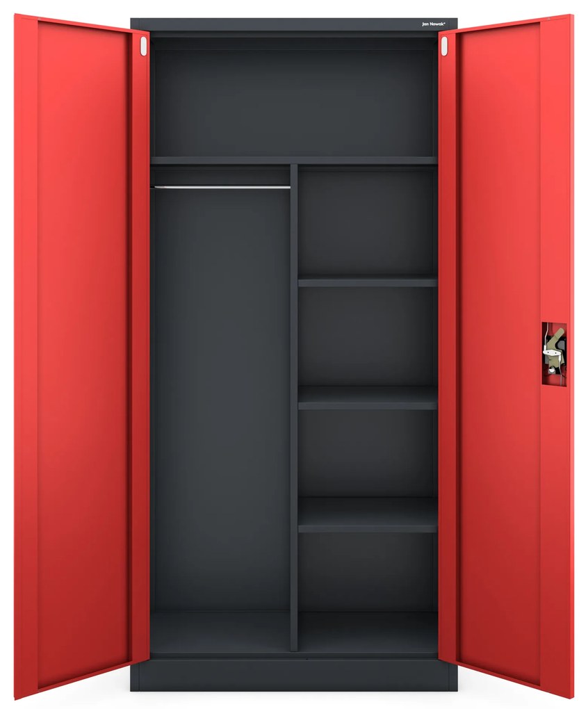 Zárható takarítószekrény DAWID 900 x 1850 x 450 mm, antracit-piros