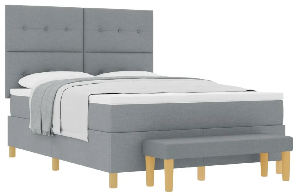 Boxspring Ágy Matrac &amp; Pad Fény Szürke 140x190 cm Szövet