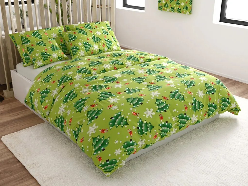 Mikroflanel ágynemű CHRISTMAS TREE zöld Ágyneműhuzat mérete: 70 x 90 cm | 140 x 200 cm