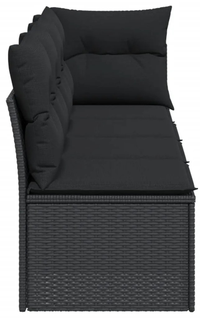 4 személyes fekete polyrattan kerti kanapé párnával