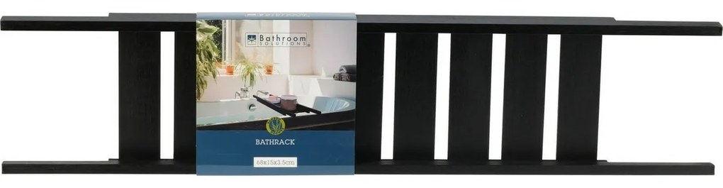 Fürdőkádra szerelhető polc Bamboo fekete, 68 x 15x 3,5 cm