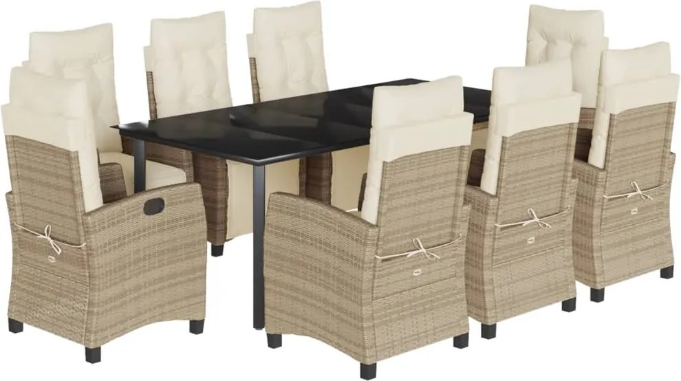 vidaXL 9 részes bézs polyrattan kerti étkezőgarnitúra párnákkal