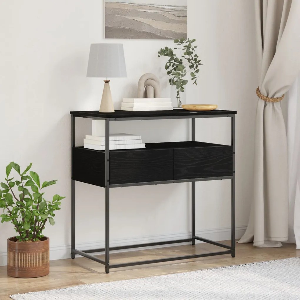 Konsol asztal Fekete Tölgy 75x40x75 cm Mérnöki Fa és Acél