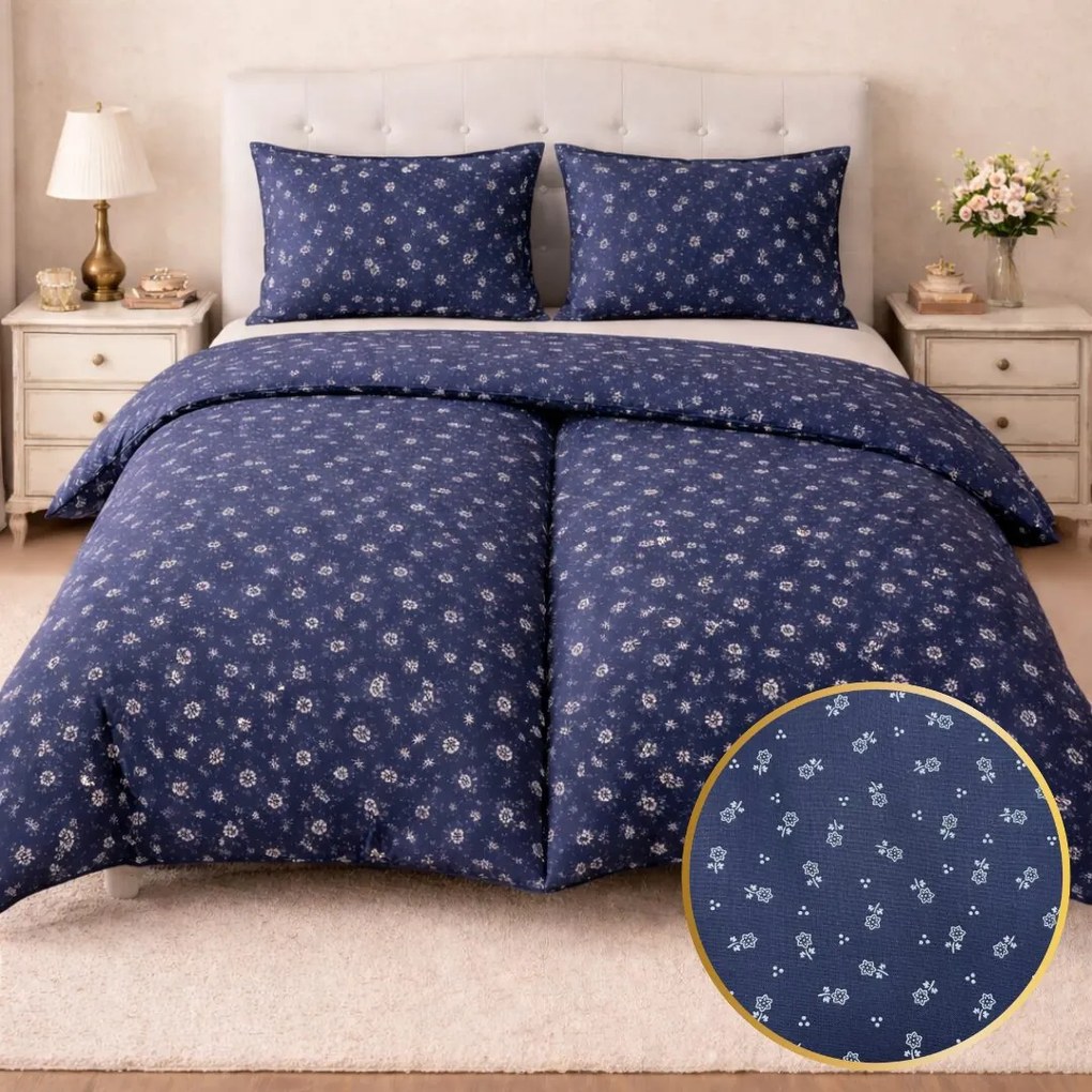 Márta kék pamut ágyneműhuzat 140x200cm+90x70cm TiaHome