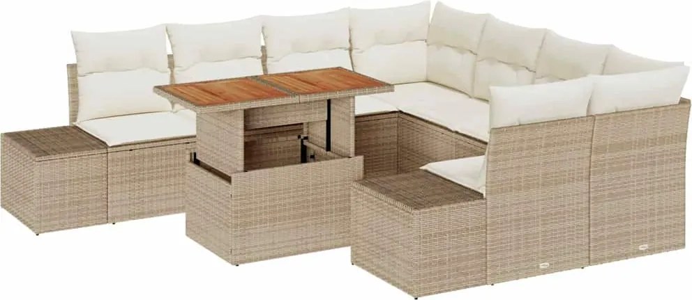 vidaXL Kert étkező szett párnával 9 pcs Beige és krém
