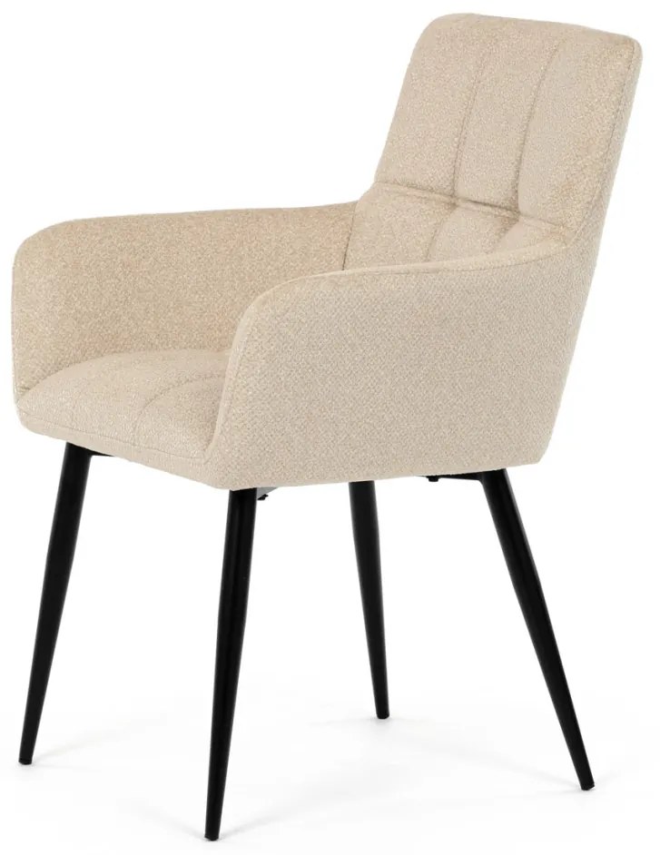 Scaun de sufragerie elegant cu brațe, stofă crem, metal negru