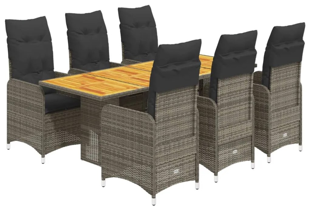 7 részes szürke polyrattan kerti bisztrógarnitúra párnákkal