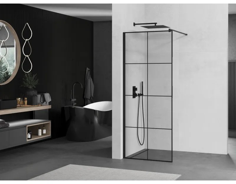 Mexen Kioto zuhanyparaván 90x200 cm 8 mm, fekete profil, üveg fekete mintás 1, 800-090-101-60-77