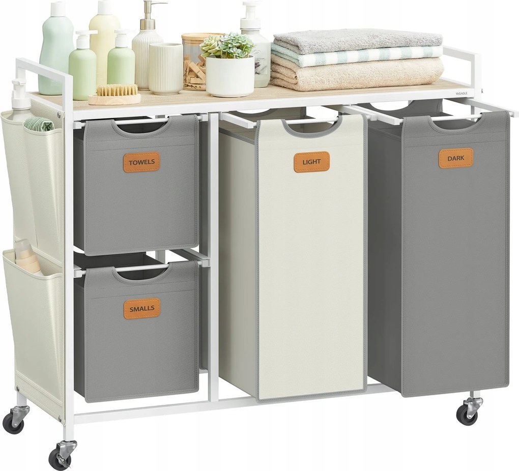 Szennyestartó kosár 4 rekesszel, kivehető betétekkel, szabadon álló