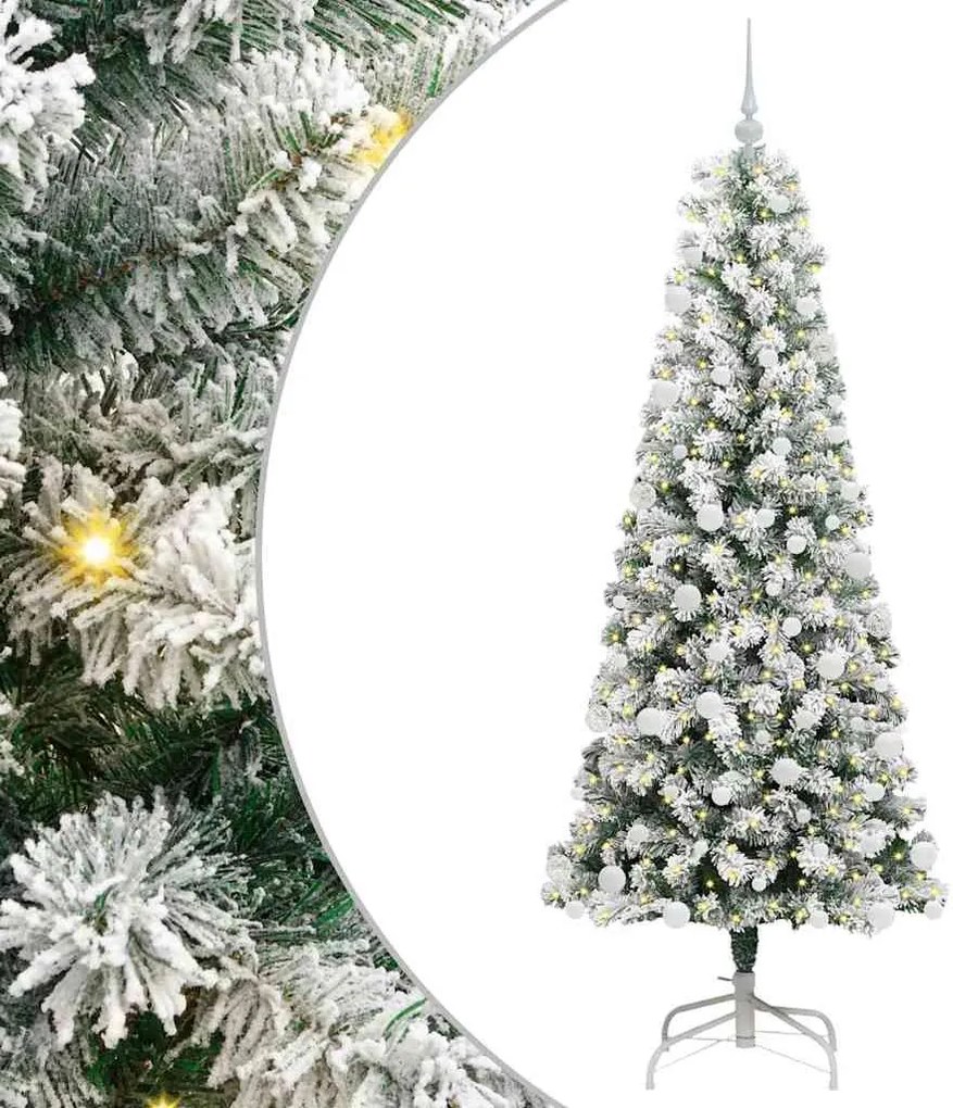 vidaXL Műanyag Hajtogatós Karácsonyfa 300 LED-del Zöld és Fehér 180 cm