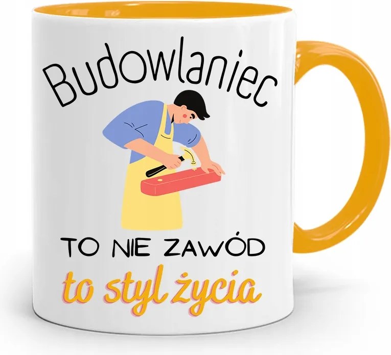 Sárga Építőipari Bögre Barkácsoló Ajándék fényképes nyomtatással