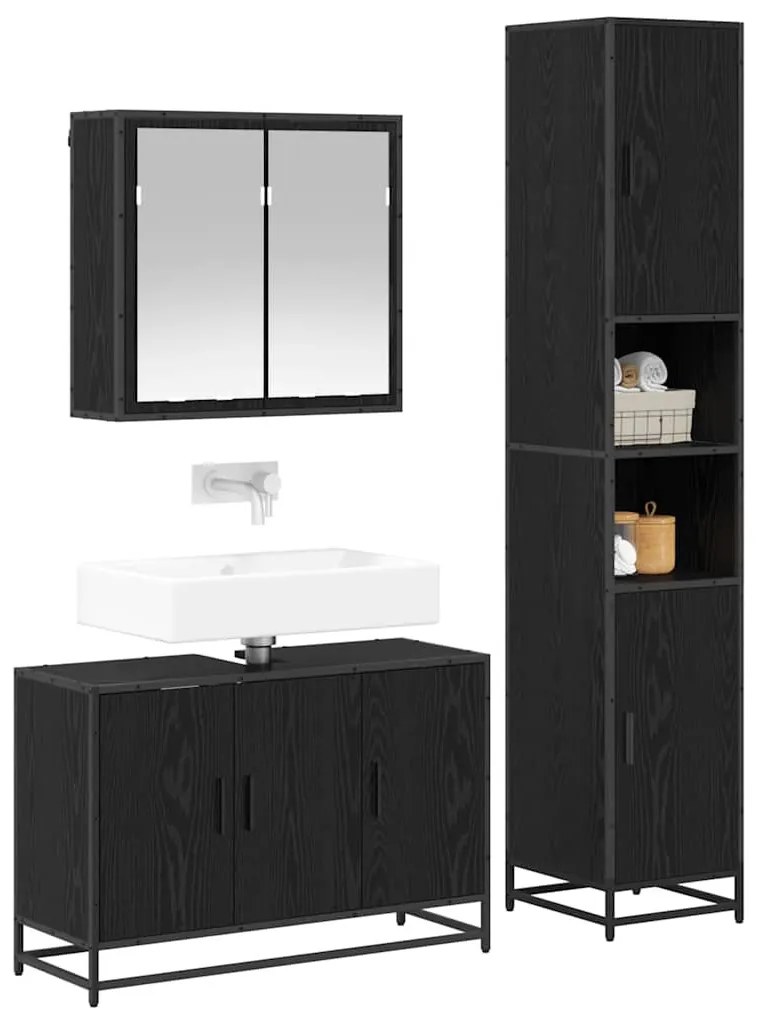 Fürdőszoba bútor szett 3 pcs Musta tammi 90 x 33 x 60 cm
