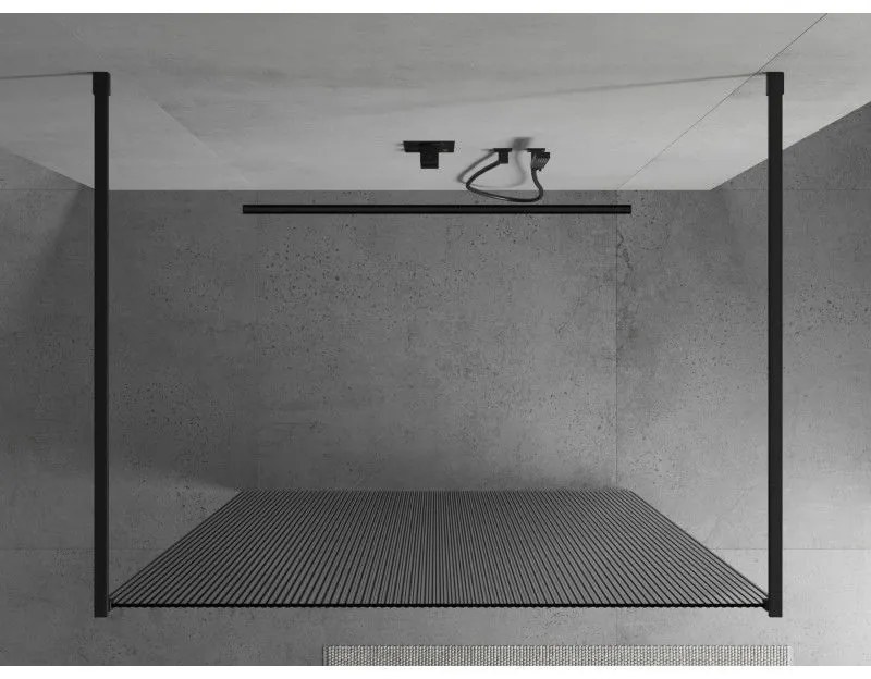 Mexen Kioto, Walk-In zuhanyparaván 140 x 200 cm, 8 mm-es üveg bordás mintával, fekete profil, 800-140-002-70-09