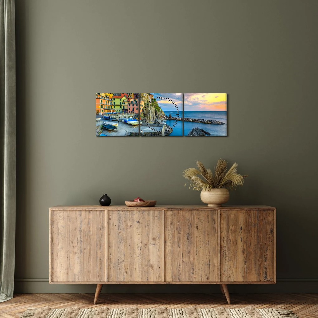 Kép - Mediterrán falu (órával) (90x30 cm)
