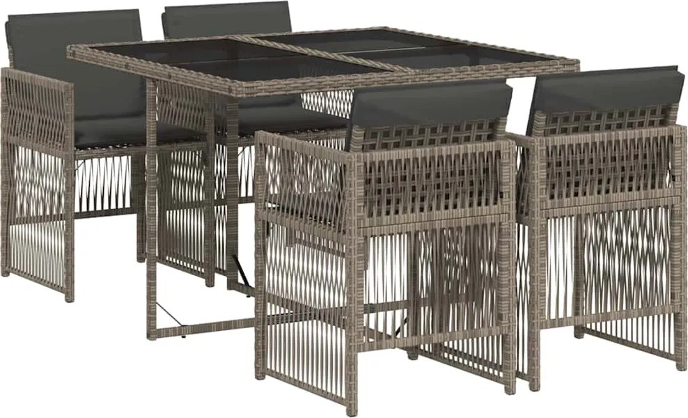 vidaXL 5 részes szürke polyrattan kerti étkezőgarnitúra párnával