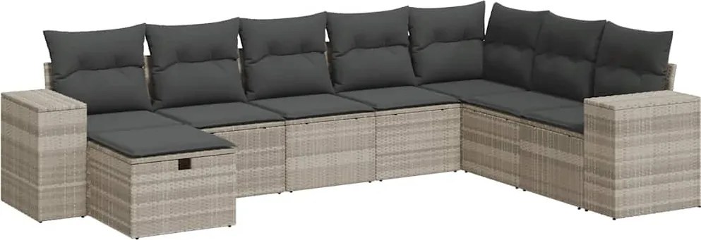 vidaXL 8 részes világosszürke polyrattan kerti ülőgarnitúra párnával