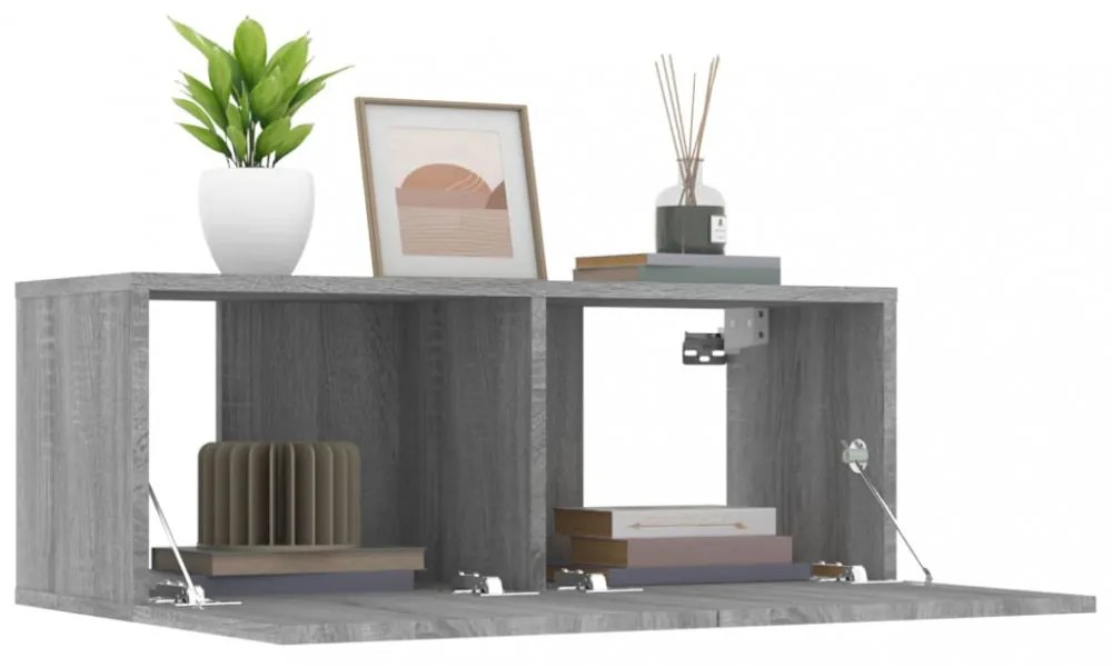 2 db szürke sonoma színű szerelt fa TV-szekrény 80 x 30 x 30 cm