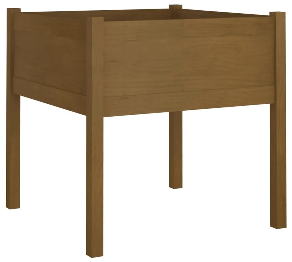 Mézbarna tömör fenyőfa kerti virágtartó 70 x 70 x 70 cm