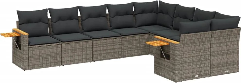 vidaXL 9 részes szürke polyrattan kerti ülőgarnitúra párnákkal