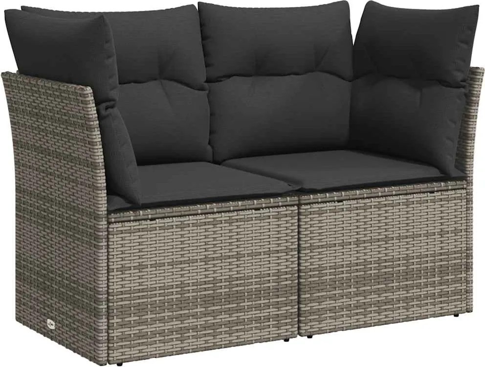vidaXL 2 személyes szürke polyrattan kerti kanapé párnával