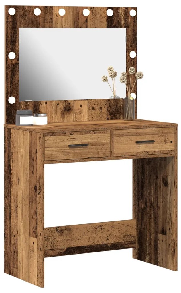 LED világítással ellátott sminktükör Öreg fa 78,5x41x135 cm