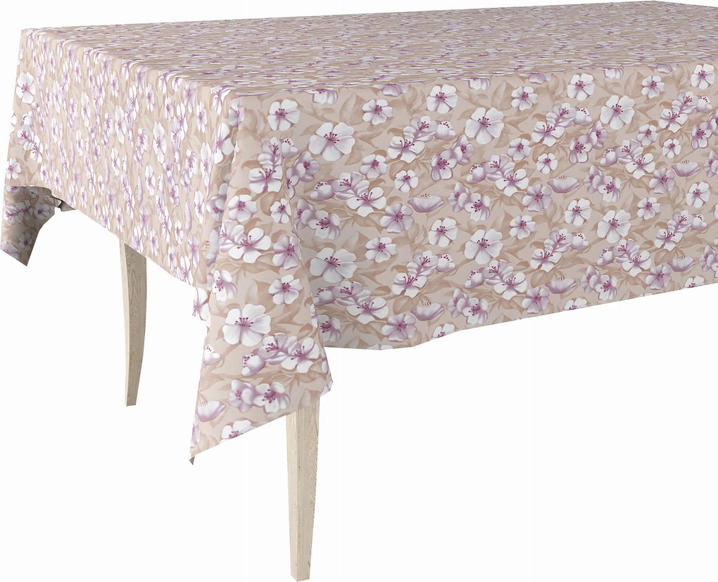 Cerata Vastag Prémium Abrosz Poliészteren Bézs Lila Rózsaszín Virágok 140x210