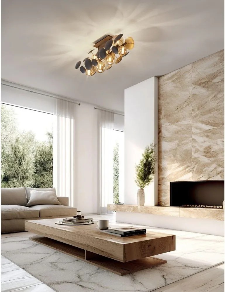 Szürke-aranyszínű mennyezeti lámpa üveg búrával 76x22 cm Bubble – Trio Select