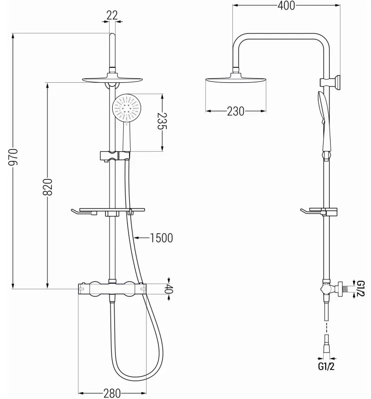 Mexen KT67 zuhanygarnitúra Kai termosztatikus csapteleppel, fekete, 771506793-70