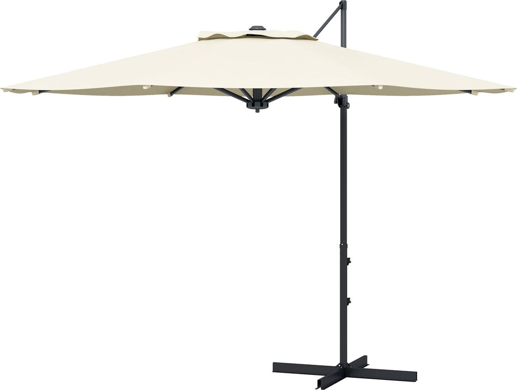 Outsunny Teraszernyő Ø294x242 cm Magasságállítható 360°-ban Forgatható Oszloppal, Állítható Tetőszög és Felső Szellőzés Medencéhez, Krém | Aosom