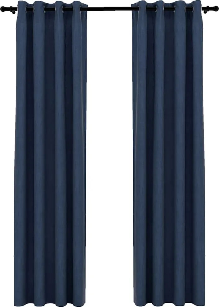 vidaXL 2 db kék vászonhatású sötétítőfüggöny fűzőkarikával 140x225 cm