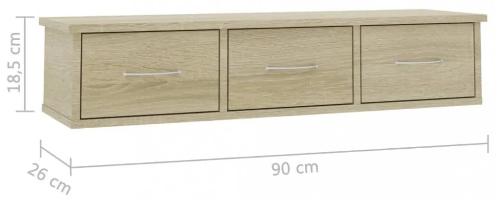 sonoma falra szerelhető szerelt fa fiókos polc 88x26x18,5 cm