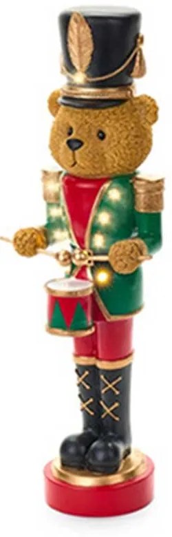 Nagy  Diótörő mackó dobbal karácsonyi figura LED-es 46 cm