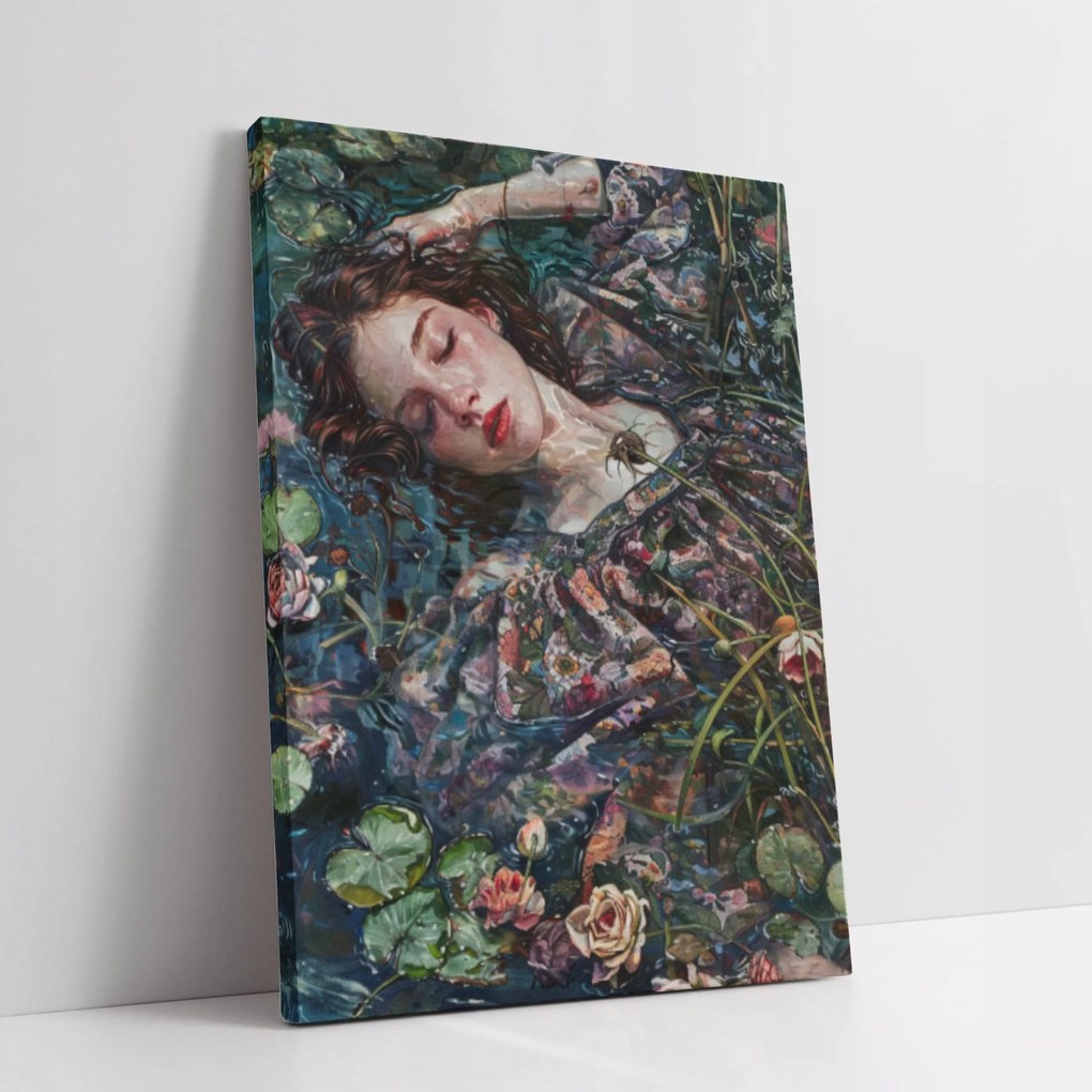 Vászonkép Nő a tóban virágok tavirózsa a nappaliba 60x80