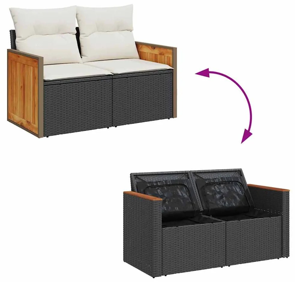vidaXL 11 részes fekete polyrattan akácfa kerti ülőgarnitúra párnákkal