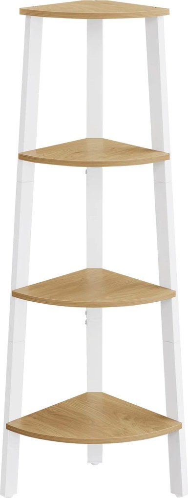 Sarokkönyvespolc, 4 szintes létrás polc 33×33×125 cm, natúr - fehér színben