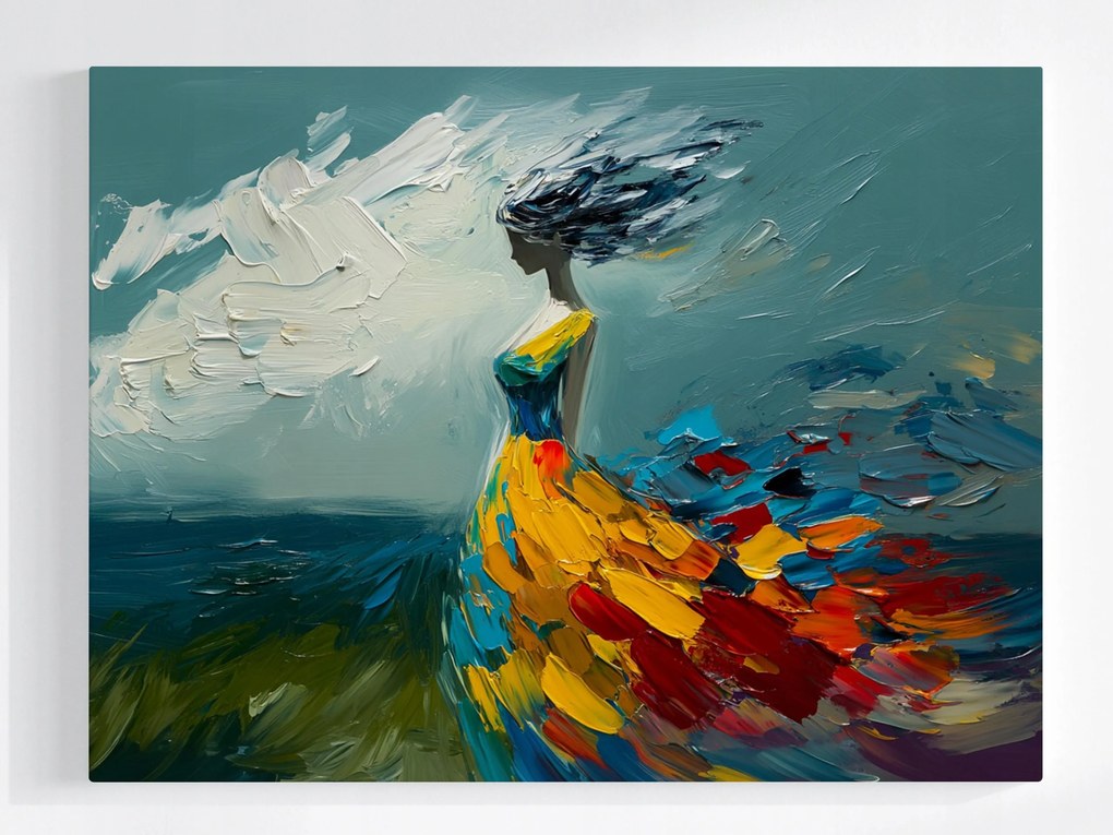 Vászonkép Canvas Figura Nő Lány Szél Víz Mozgás 100x75