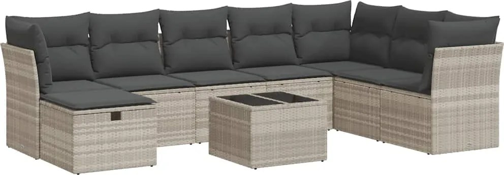 vidaXL 9 részes világosszürke polyrattan kerti ülőgarnitúra párnával