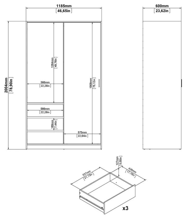 Natúr színű ruhásszekrény tolóajtóval tölgyfa dekorral 119x200x60 cm Naia – Tvilum