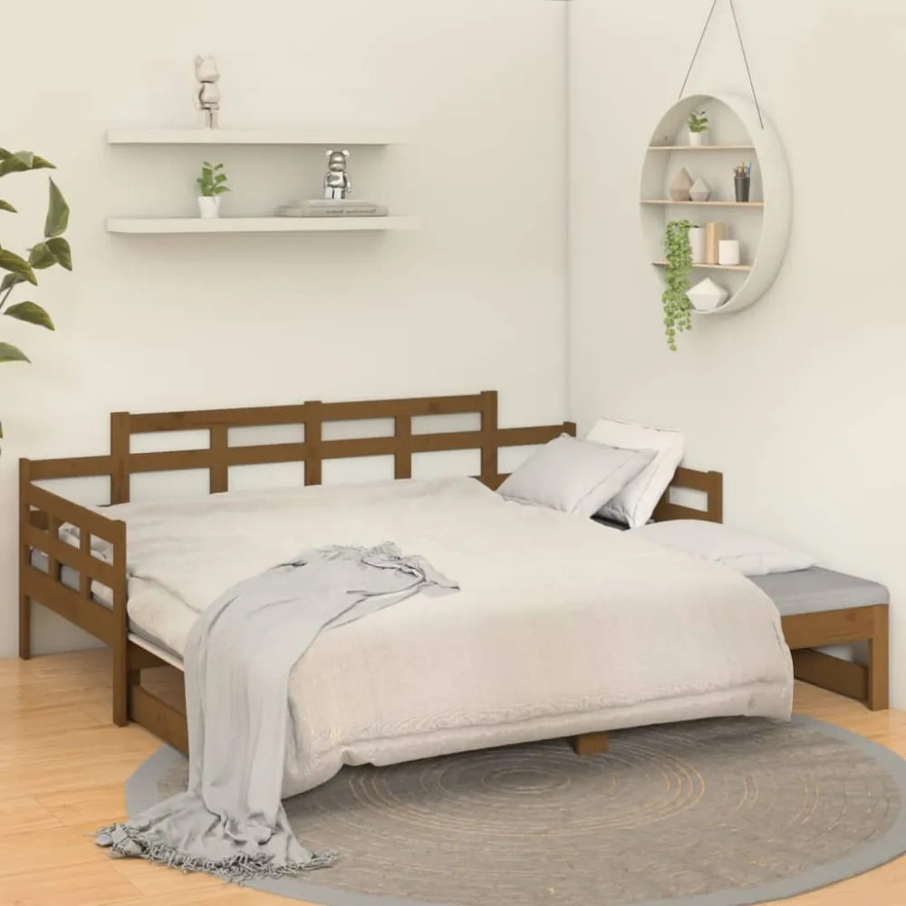 mézbarna tömör fenyőfa kihúzható kanapéágy 2 x (90 x 200) cm