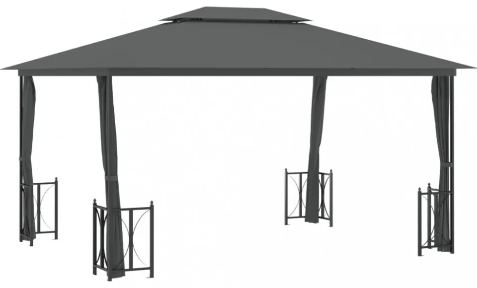 antracitszürke pavilon oldalfalakkal és dupla tetővel 3x4 m