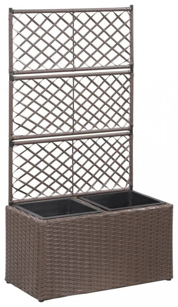 barna rácsos polyrattan magaságyás 2 kaspóval 58 x 30 x 107 cm