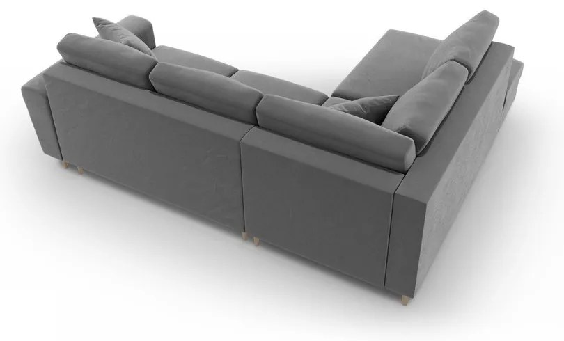 Világosszürke bársony kinyitható tárolóhelyes sarokkanapé (bal oldali-L alakú) Kyoto – Cosmopolitan Design